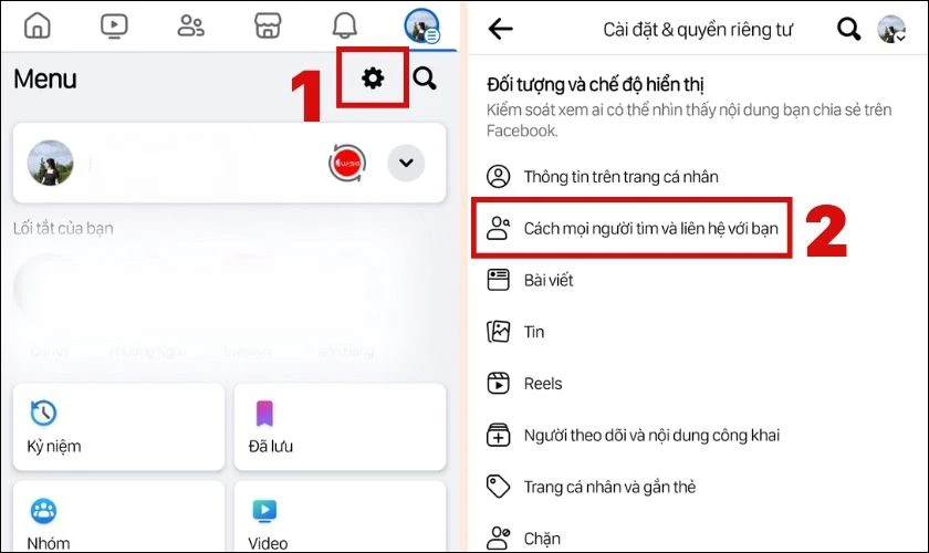 Chọn biểu tượng C&agrave;i đặt, t&igrave;m v&agrave; ấn v&agrave;o C&aacute;ch mọi người t&igrave;m v&agrave; li&ecirc;n hệ với bạn