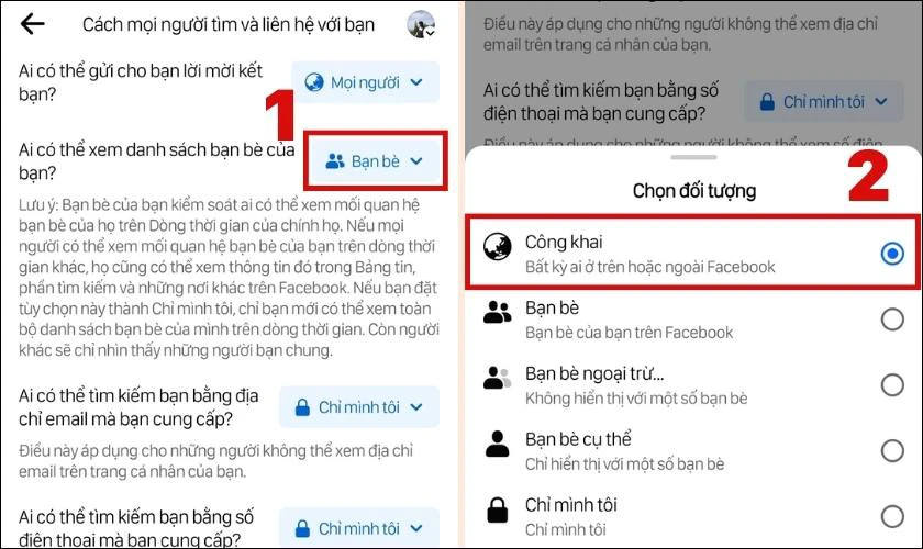 Nhấn v&agrave;o &ocirc; Bạn b&egrave;, chọn c&ocirc;ng khai
