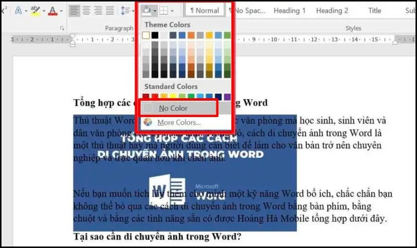 Vì sao hình ảnh bị che bởi màu nền của chữ trong văn bản?