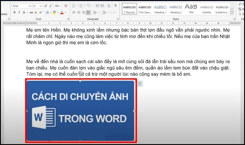 Thả chuột trái sau khi si chuyển ảnh trong Word với con trỏ chuột