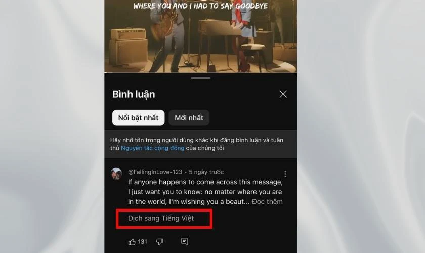 C&aacute;ch dịch b&igrave;nh luận tr&ecirc;n Youtube sang tiếng Việt tr&ecirc;n điện thoại đơn giản