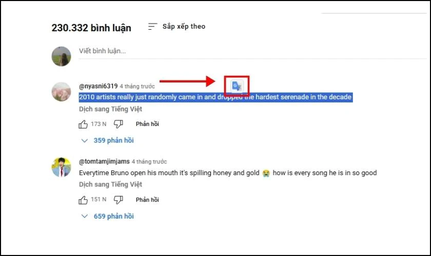B&ocirc;i đậm v&agrave;o comment muốn dịch