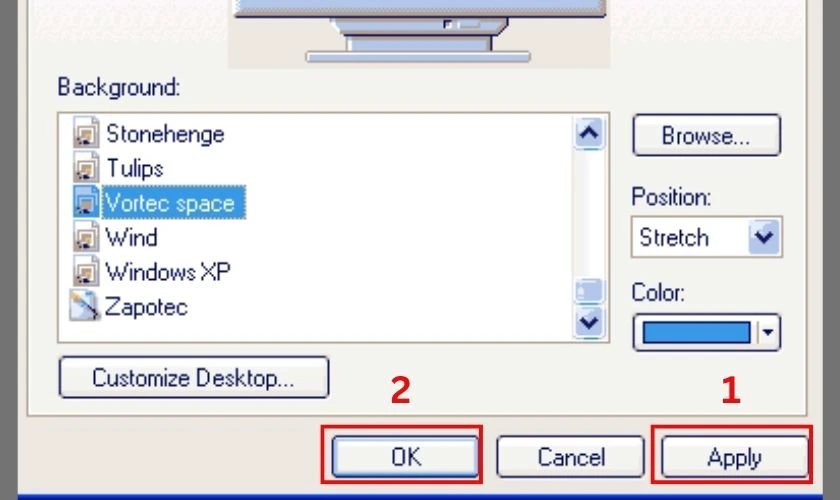 Nhấn Apply rồi nhấn OK để lưu thay đổi