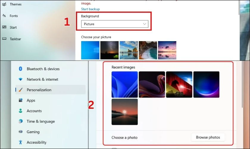 Trong phần Background, chọn mục Picture