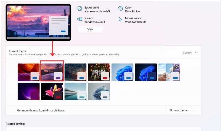 Ảnh vừa tải đ&atilde; được th&ecirc;m v&agrave;o mục Theme.