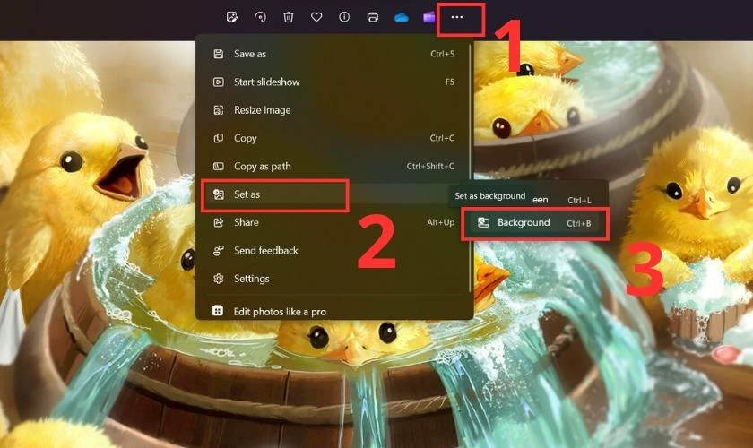 Nhấn chuột phải v&agrave;o thanh Ribbon v&agrave; chọn đổi nền m&aacute;y t&iacute;nh win 11