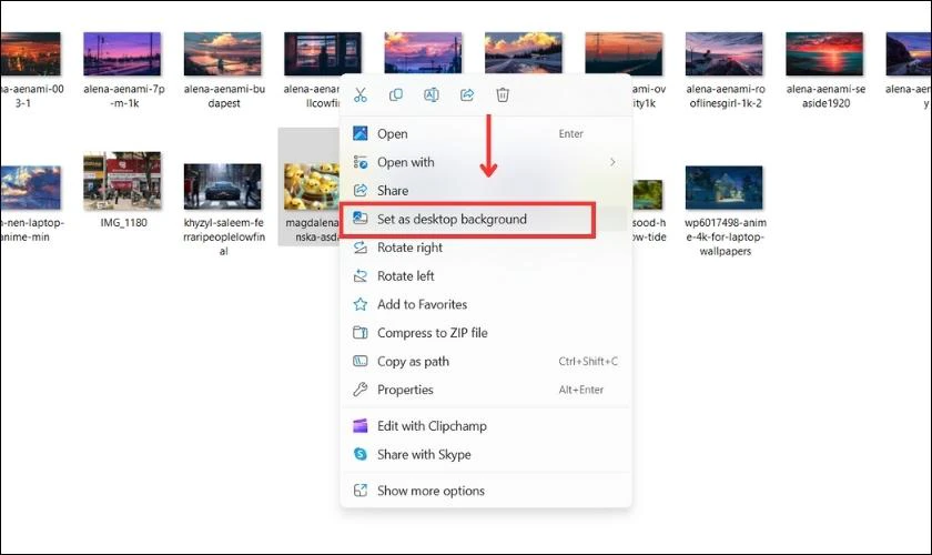 Đổi h&igrave;nh nền bằng menu chuột phải tr&ecirc;n m&aacute;y t&iacute;nh Win 11 