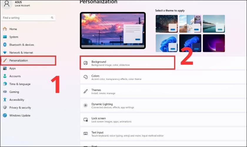 Thực hiện chọn v&agrave;o mục Personalize v&agrave; nhấp v&agrave;o Background