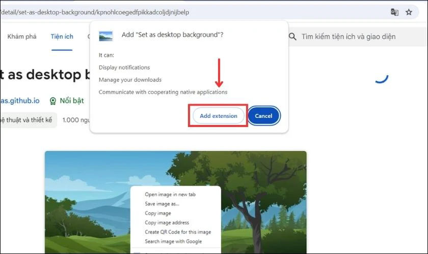 Thực hiện nhấn v&agrave;o n&uacute;t Add extension