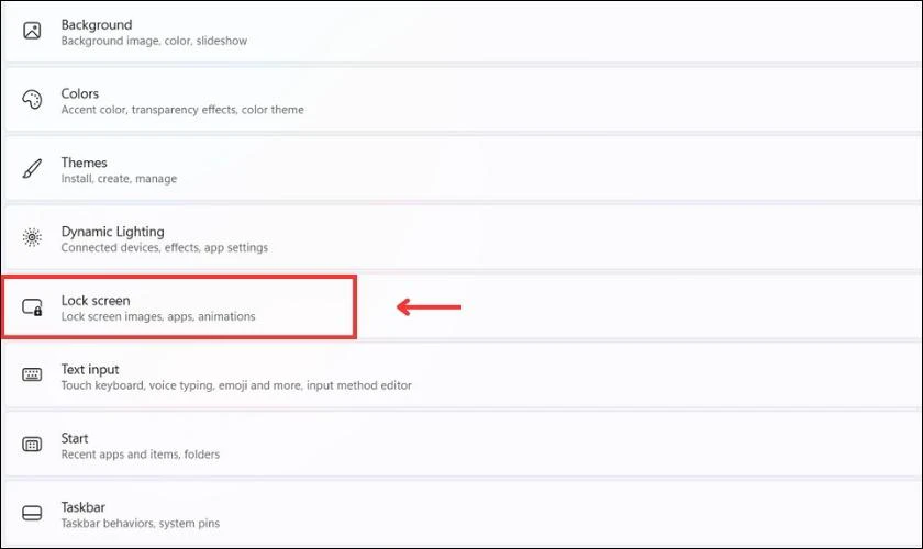 Bạn nhấp chọn Lock screen để thay đổi m&agrave;n h&igrave;nh tr&ecirc;n m&aacute;y t&iacute;nh Win 11 
