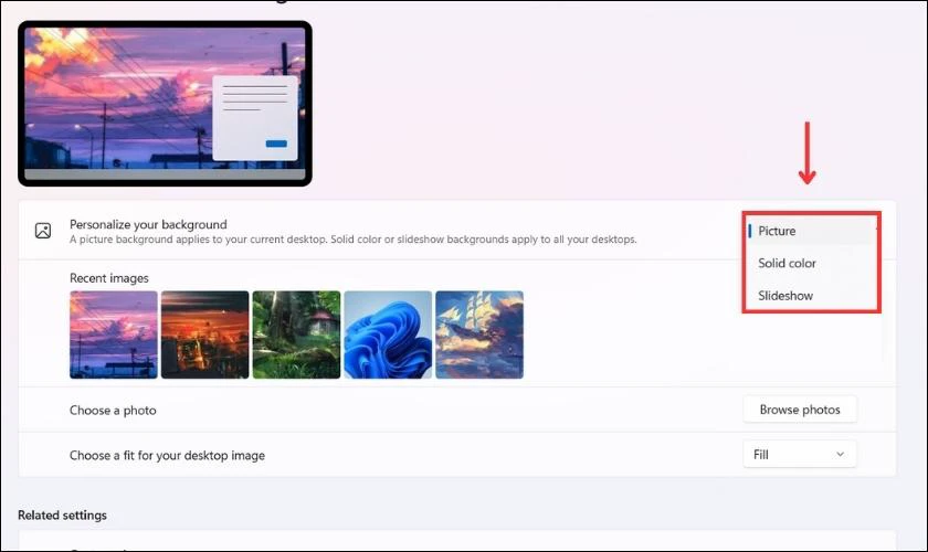 D&ugrave;ng t&iacute;nh năng Personalize your background đổi h&igrave;nh n&ecirc;n tr&ecirc;n m&agrave;n h&igrave;nh Win 11 