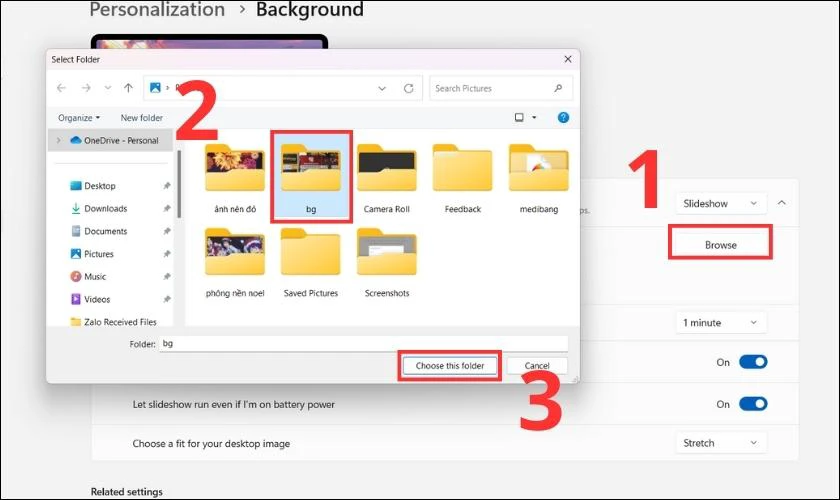 Chế độ Slideshow tr&igrave;nh chiếu, cho ph&eacute;p bạn chọn nhiều h&igrave;nh ảnh c&ugrave;ng l&uacute;c