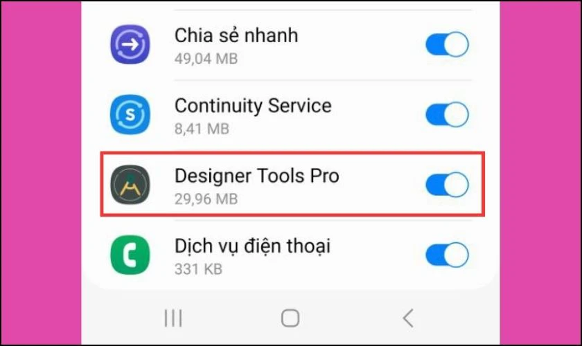Chuyển chế độ Cho ph&eacute;p hiển thị tr&ecirc;n c&aacute;c ứng dụng sang on