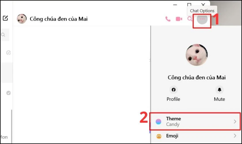 Chọn biểu tượng dấu ba chấm, Chọn t&ugrave;y chỉnh đoạn chat