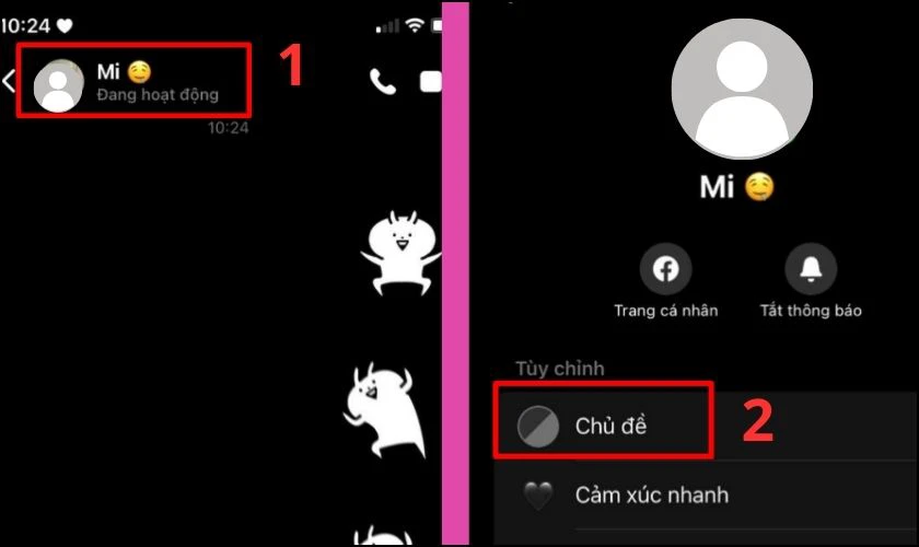 Nhấn chọn t&ecirc;n người đang tr&ograve; chuyện chọn Chủ đề