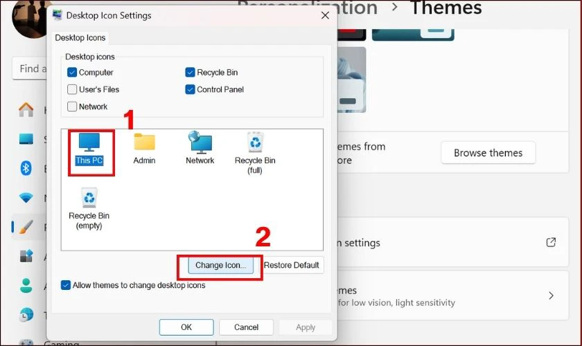 Bấm n&uacute;t Change Icon để hiển thị bảng icon gợi &yacute;