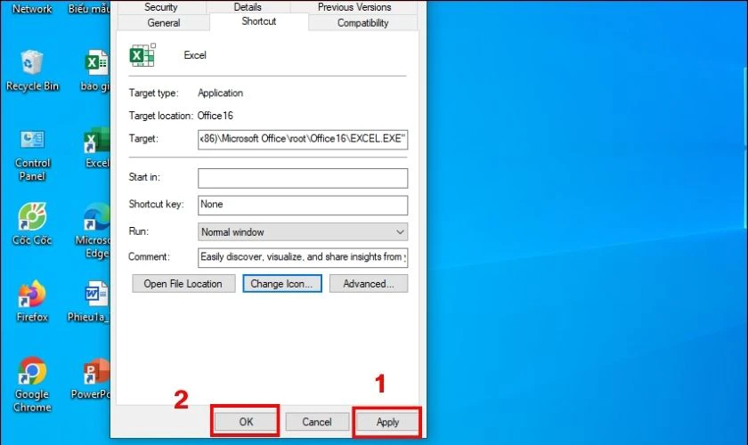 Cuối c&ugrave;ng, nhấn Apply v&agrave; chọn OK
