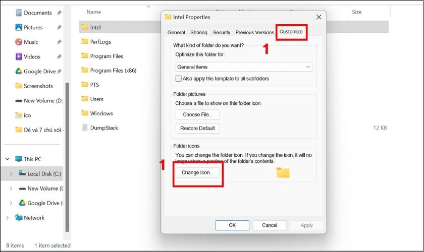 Hướng dẫn c&aacute;ch đổi icon tr&ecirc;n m&aacute;y t&iacute;nh Win 11 dưới dạng thư mục