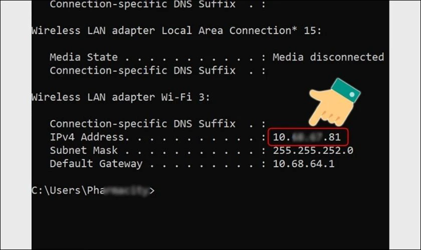 Địa chỉ IP riêng hiện tại sẽ hiển thị tại hàng IPv4 Address