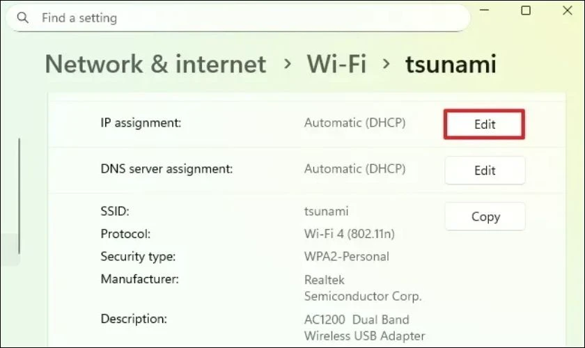 Tìm đến mục IP assignment