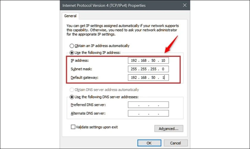 Thiết lập IP tĩnh