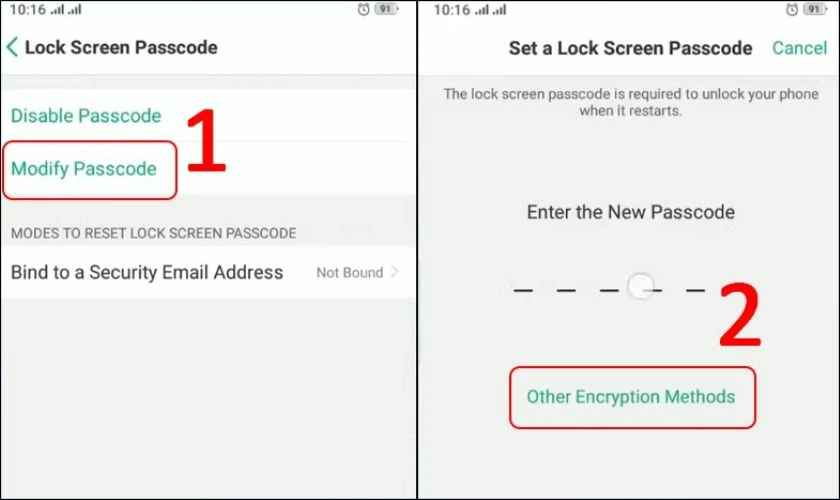 Chọn Other Encryption Methods để đổi h&igrave;nh thức đặt mật khẩu