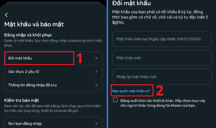 Chọn Đổi mật khẩu và nhấn Bạn quên mật khẩu ư?