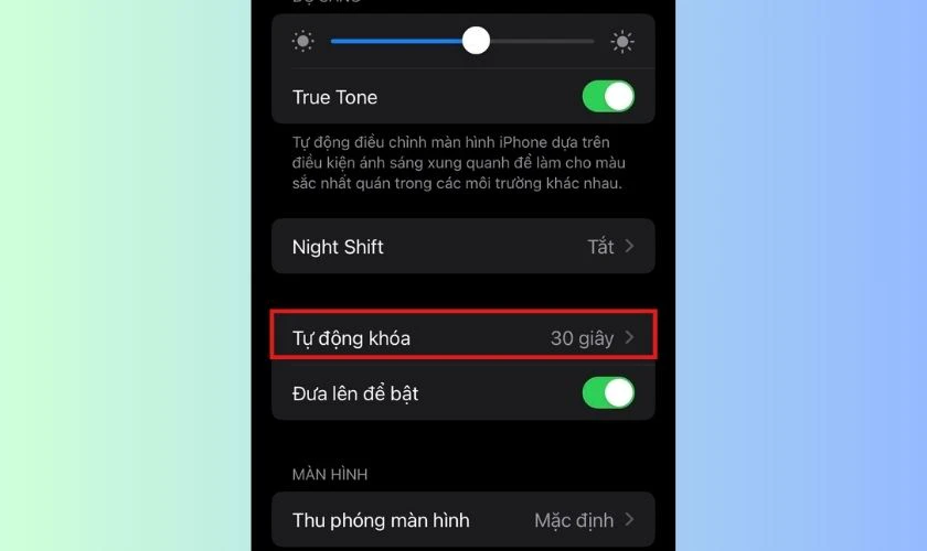 Chọn mục Tự động kh&oacute;a