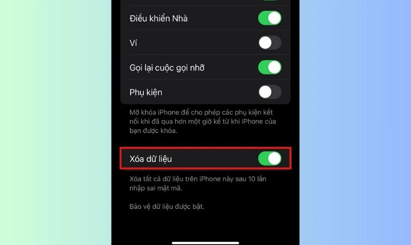 Bật X&oacute;a dữ liệu
