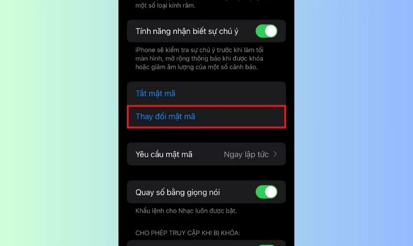 Chọn mục Thay đổi mật m&atilde; 