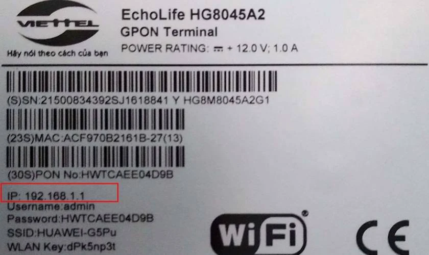 Địa chỉ IP c&oacute; thể kh&aacute;c, bạn h&atilde;y kiểm tra mặt dưới modem để chắc chắn hơn nh&eacute;
