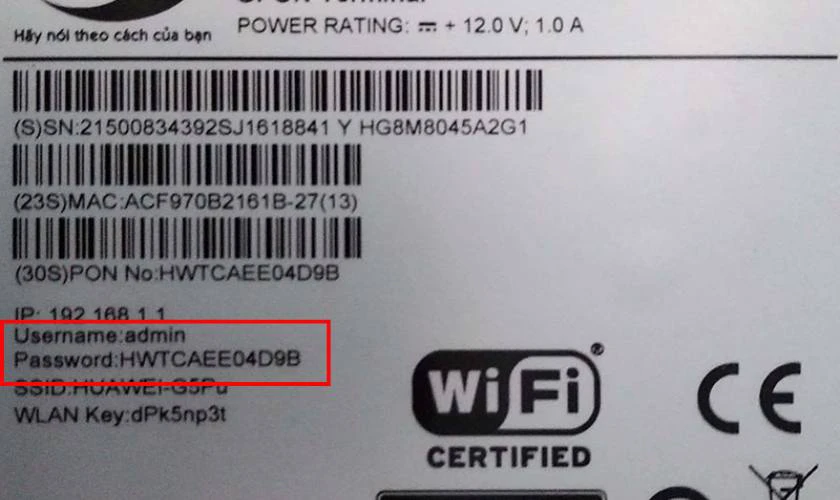 Nếu kh&ocirc;ng login được, bạn c&oacute; thể xem th&ocirc;ng tin User/Password in tr&ecirc;n mặt dưới của modem