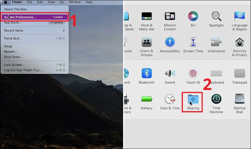 Nhấp v&agrave;o biểu tượng Apple ở g&oacute;c tr&aacute;i m&agrave;n h&igrave;nh v&agrave; chọn System Preferences