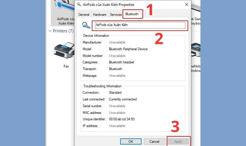Nhấn vào mục Apply sau khi đã đổi tên cho thiết bị