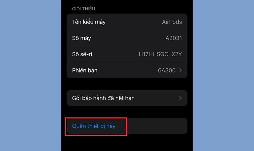 Nhấn vào dòng Quên thiết bị này