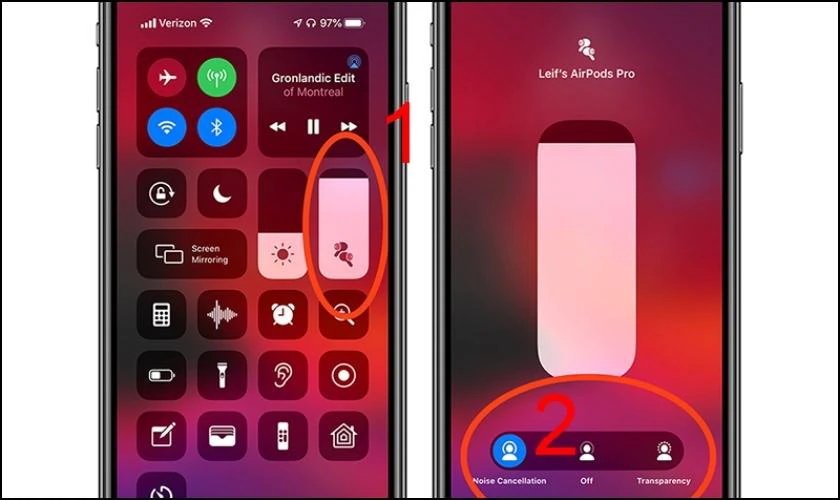 Nhấn giữ thanh &acirc;m lượng để chọn Noise Cancellation