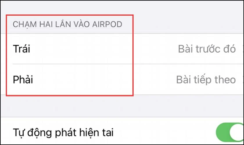 Tùy chỉnh bên tai nghe ở mục Chạm hai lần vào AirPod