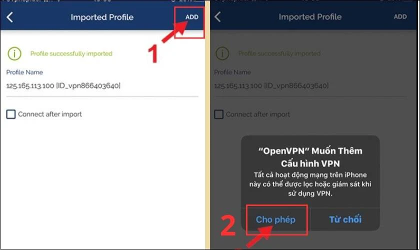 Cho ph&eacute;p OpenVPN th&ecirc;m cấu h&igrave;nh VPN để đổi t&ecirc;n Facebook 1 chữ tr&ecirc;n iPhone