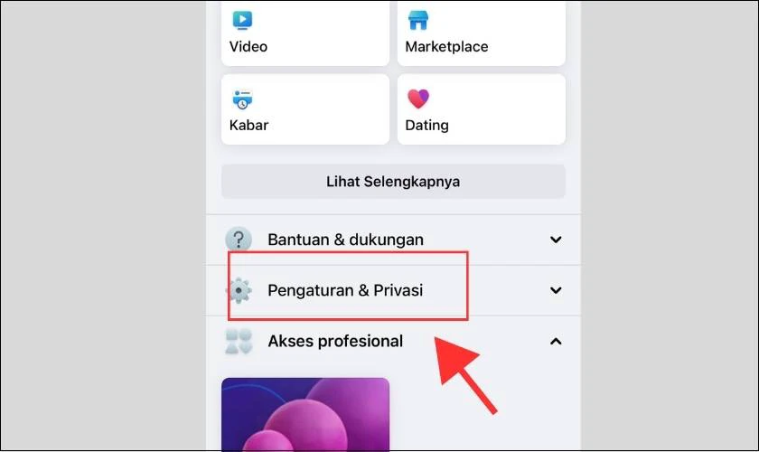 Chọn Pengaturan & Privasi để đổi t&ecirc;n Facebook 1 chữ tr&ecirc;n iPhone