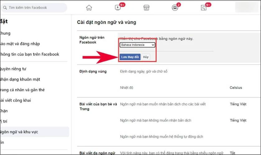 Chọn ng&ocirc;n ngữ Bahasa Indonesia