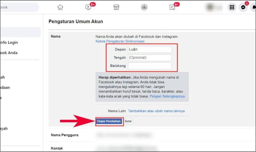 Chọn Tinjau Perubahan v&agrave; nhập mật khẩu
