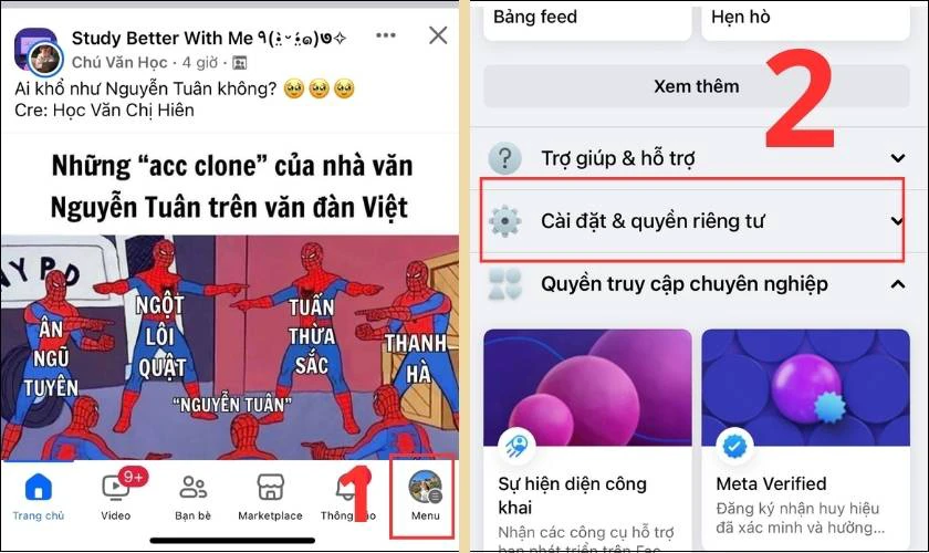 Bạn mở Facebook v&agrave;o mục Menu