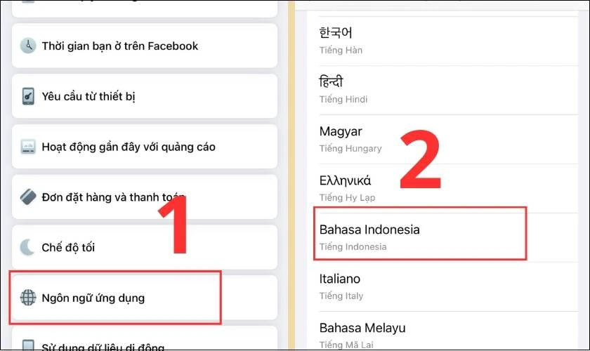 K&eacute;o xuống t&igrave;m v&agrave; chọn Ng&ocirc;n ngữ