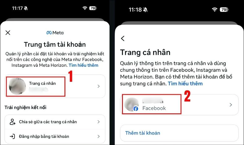 Chọn Trang c&aacute; nh&acirc;n, sau đ&oacute; chọn T&agrave;i khoản muốn thay đổi t&ecirc;n