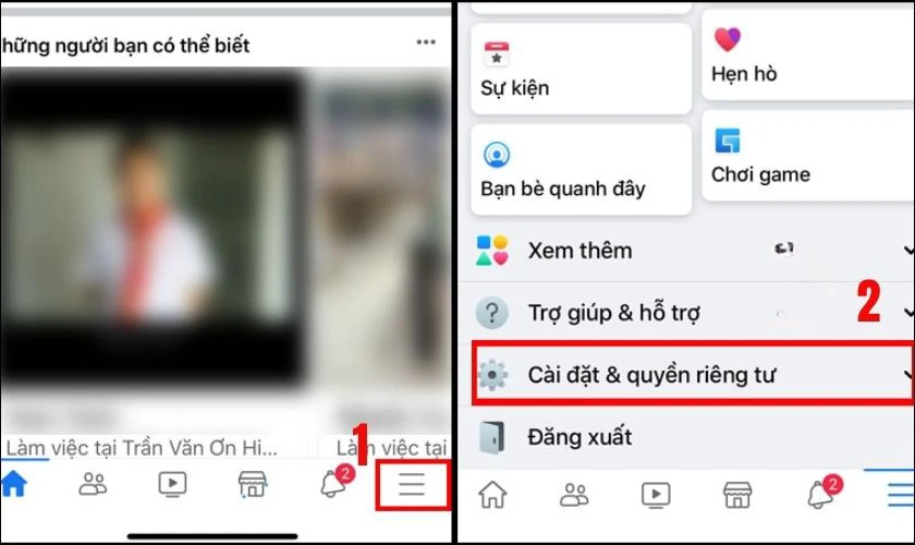 K&eacute;o xuống v&agrave; chọn C&agrave;i đặt & quyền ri&ecirc;ng tư