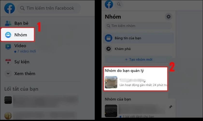Tại giao diện ch&iacute;nh của Facebook, nhấn v&agrave;o Nh&oacute;m