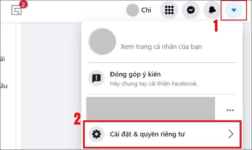 Chọn C&agrave;i đặt & quyền ri&ecirc;ng tư tr&ecirc;n thanh t&aacute;c vụ trang c&aacute; nh&acirc;n