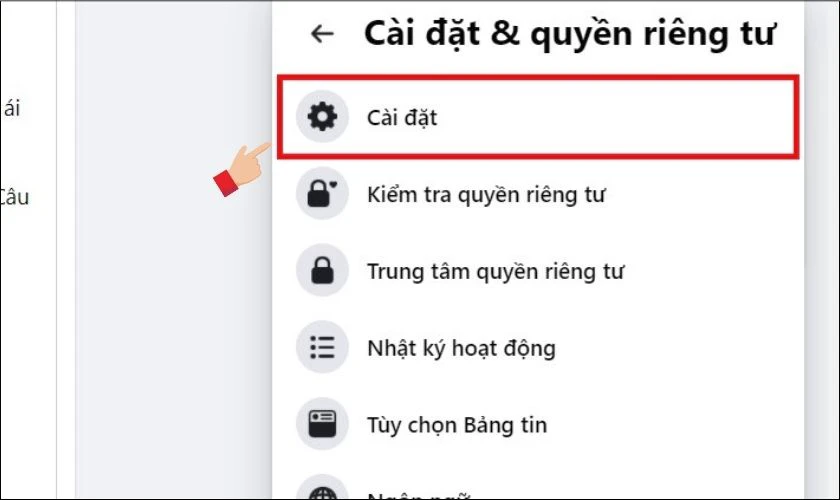 Nhấn v&agrave;o C&agrave;i đặt để mở trang quản l&yacute; t&agrave;i khoản