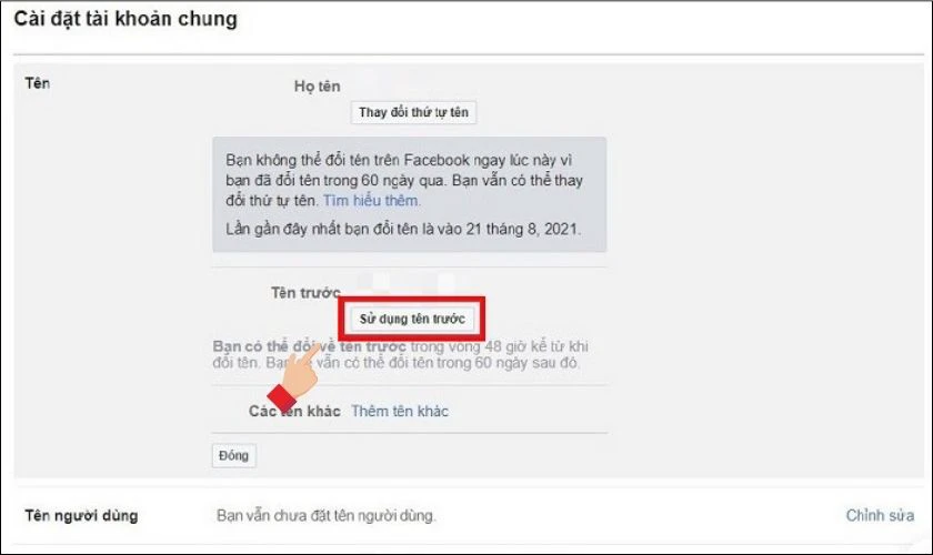 Chọn Sử dụng t&ecirc;n trước