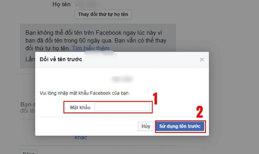 C&aacute;ch đổi t&ecirc;n Facebook khi chưa đủ 60 ng&agrave;y - Sử dụng lại t&ecirc;n trước đ&acirc;y